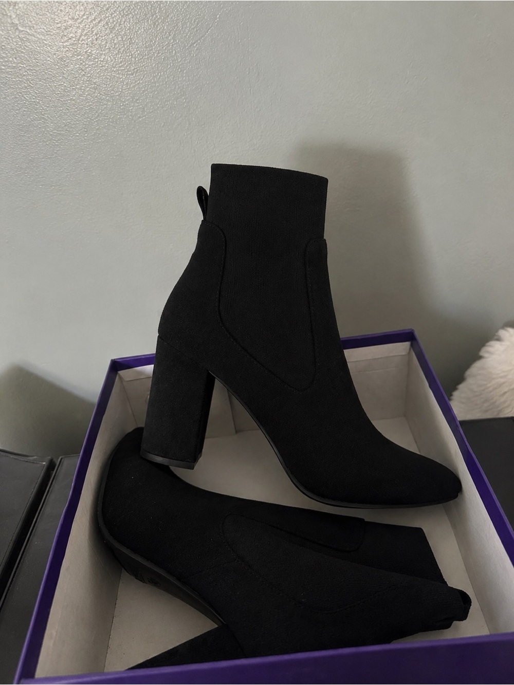 TOP Moda Black Suede-Look Block Heel Ankle Boots